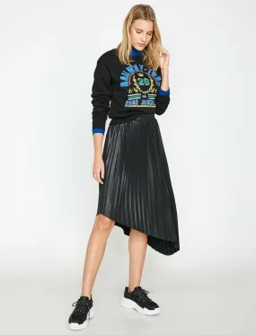 11974 Black Pleated Midi Skirt