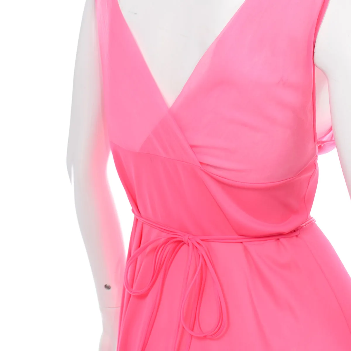 1960s Vanity Fair Hot Pink V Neck Sleeveless Nightgown