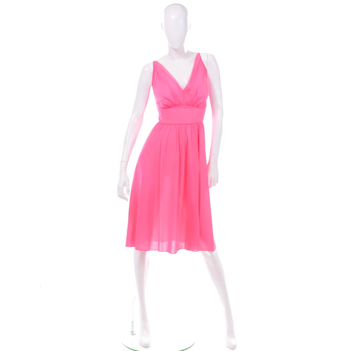 1960s Vanity Fair Hot Pink V Neck Sleeveless Nightgown