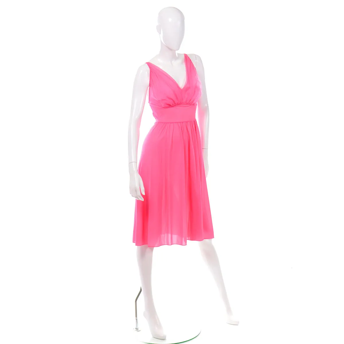 1960s Vanity Fair Hot Pink V Neck Sleeveless Nightgown