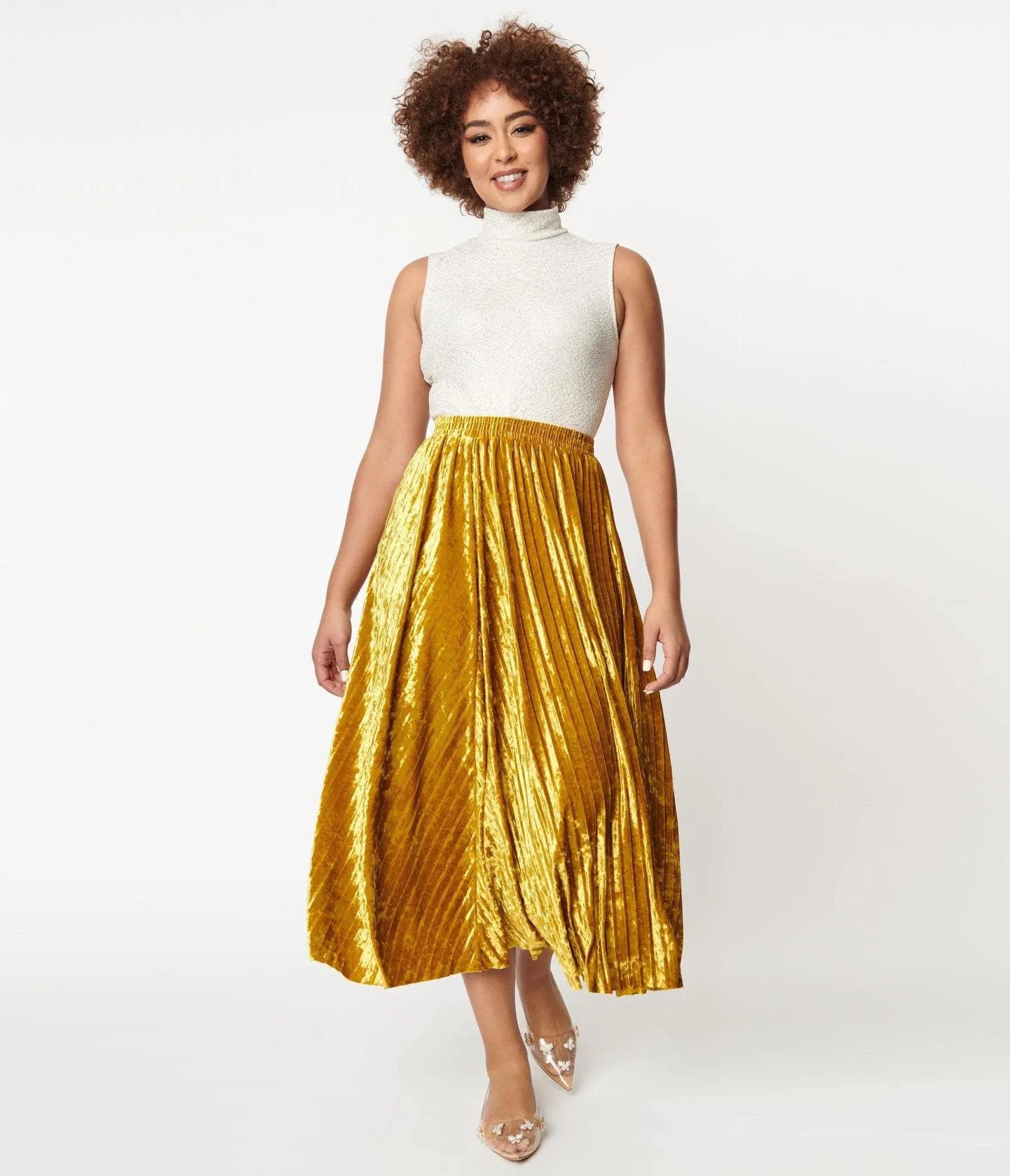 1970s Mustard Velvet Midi Skirt