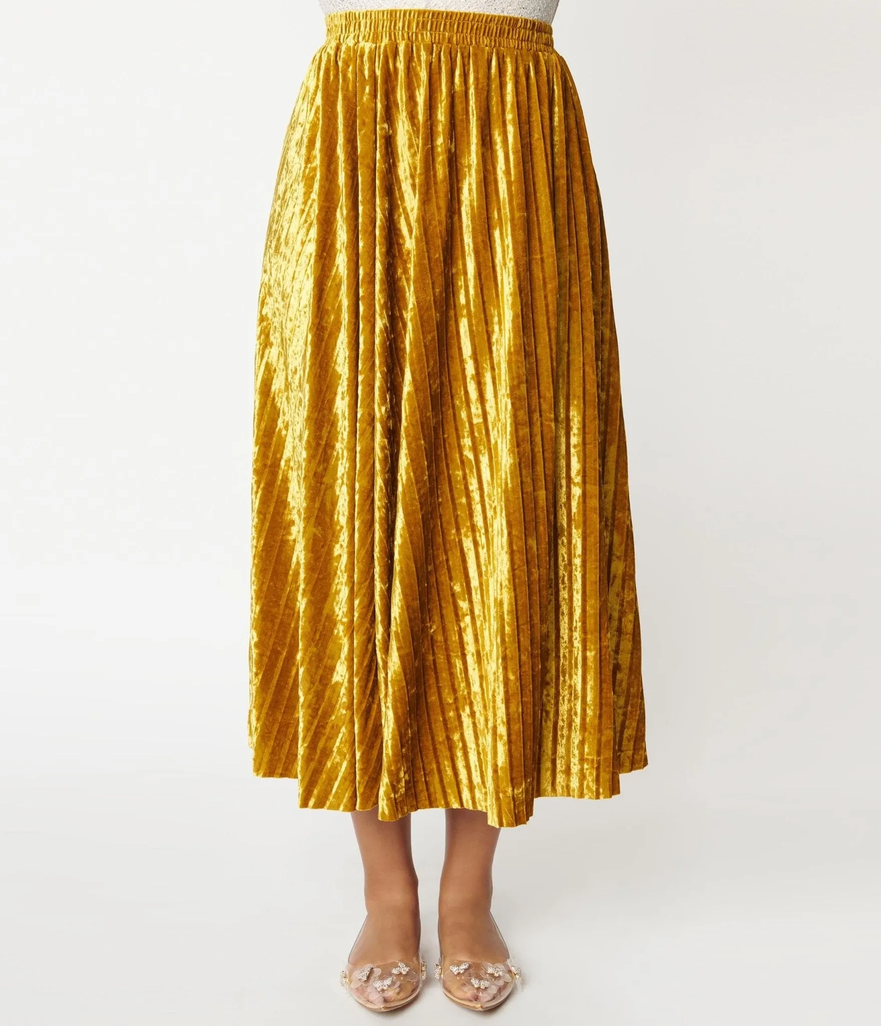 1970s Mustard Velvet Midi Skirt