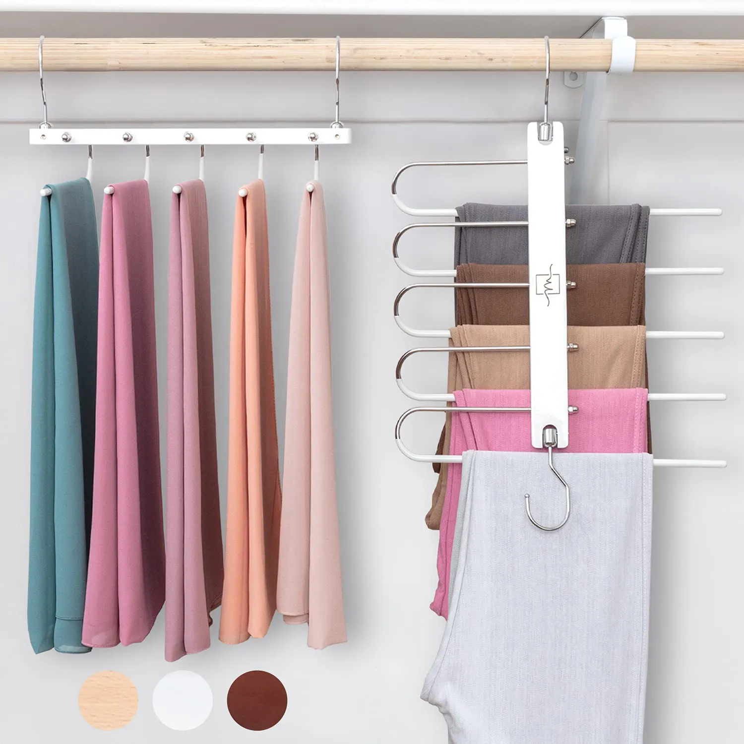 2 Pack Moralve Pants Hangers Space Saving Wood Scarf Hangers Closet Organizer