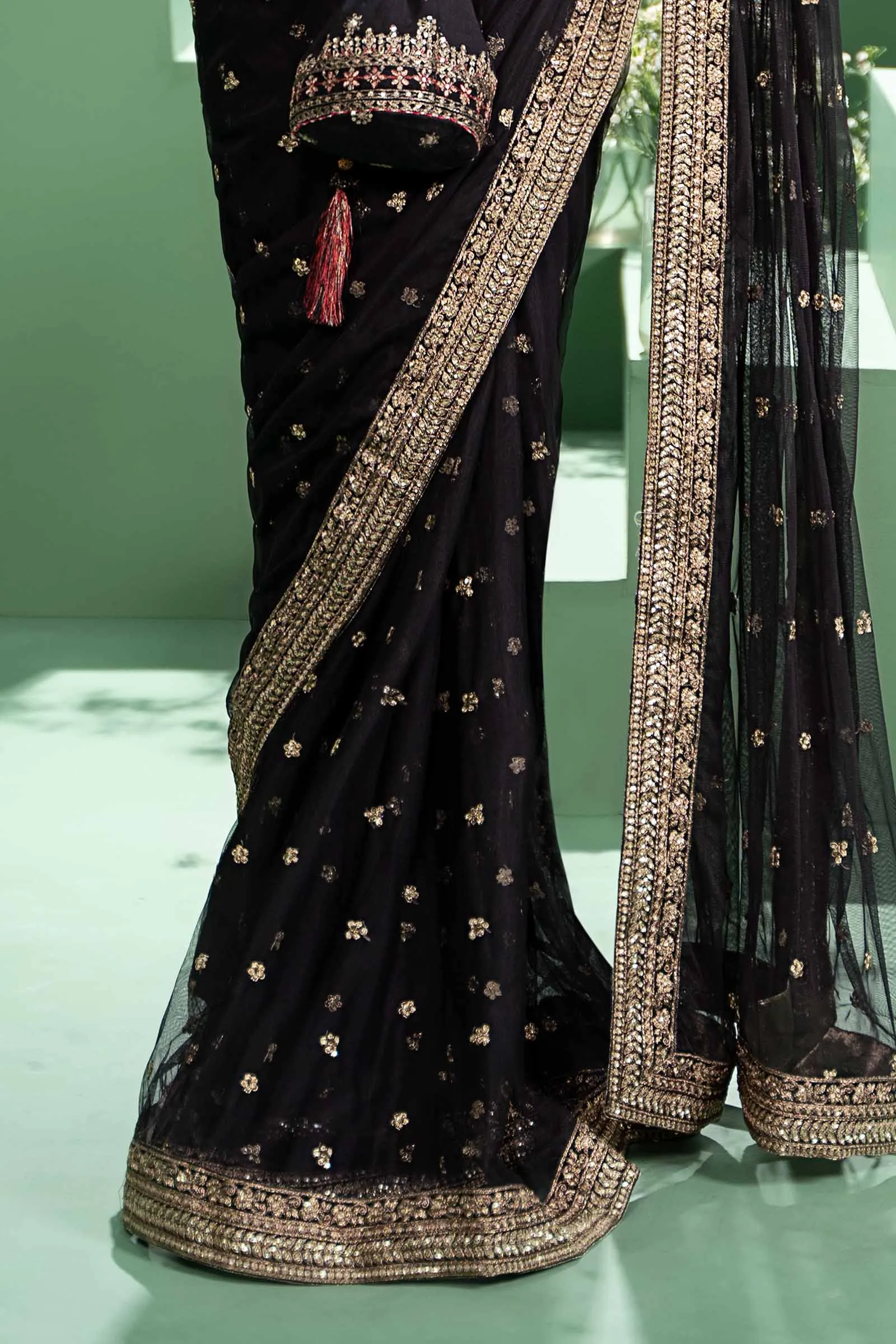 3 Piece Embroidered Net Saree | SF-W24-11