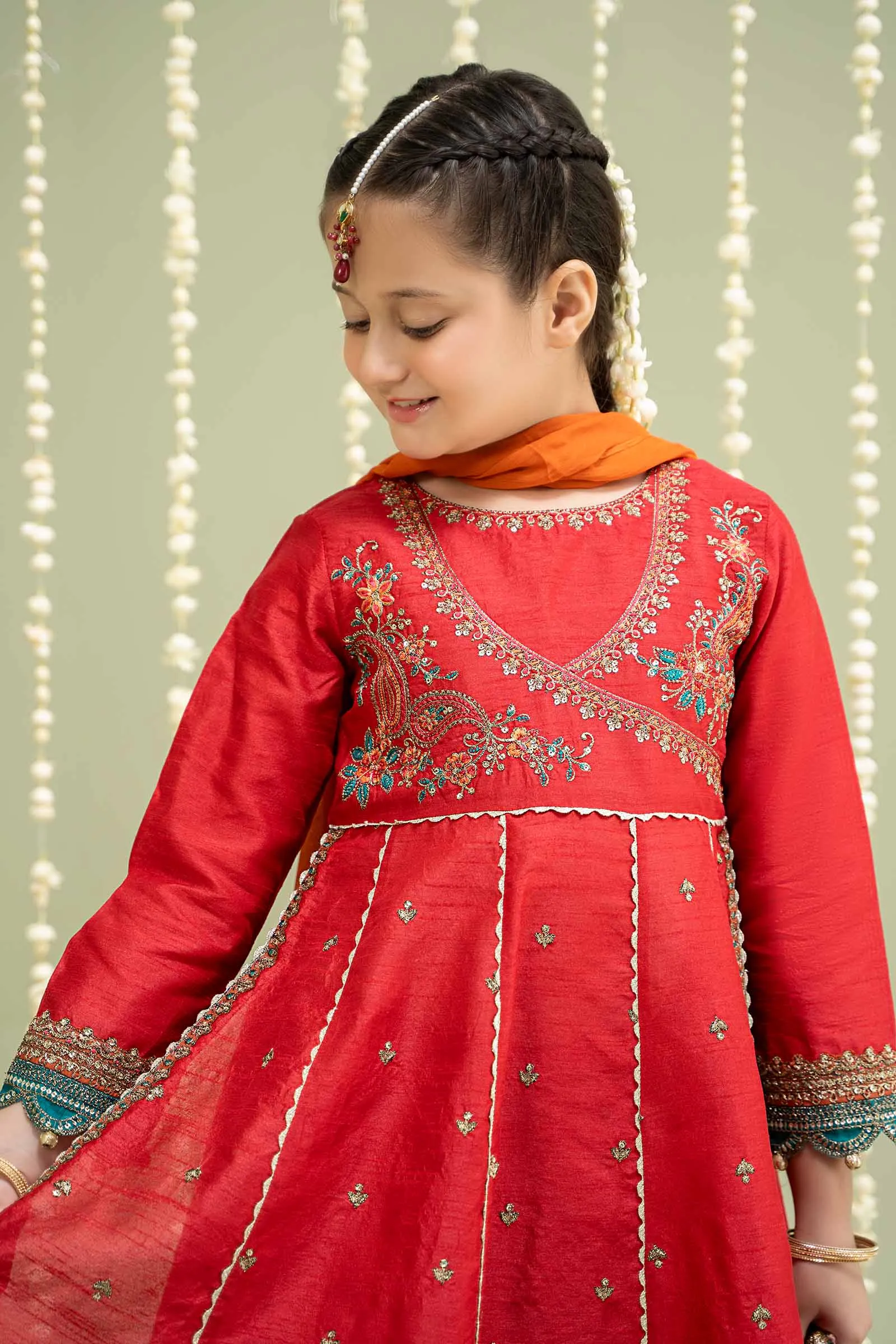 3 Piece Embroidered Raw Silk Suit | MKS-W24-02