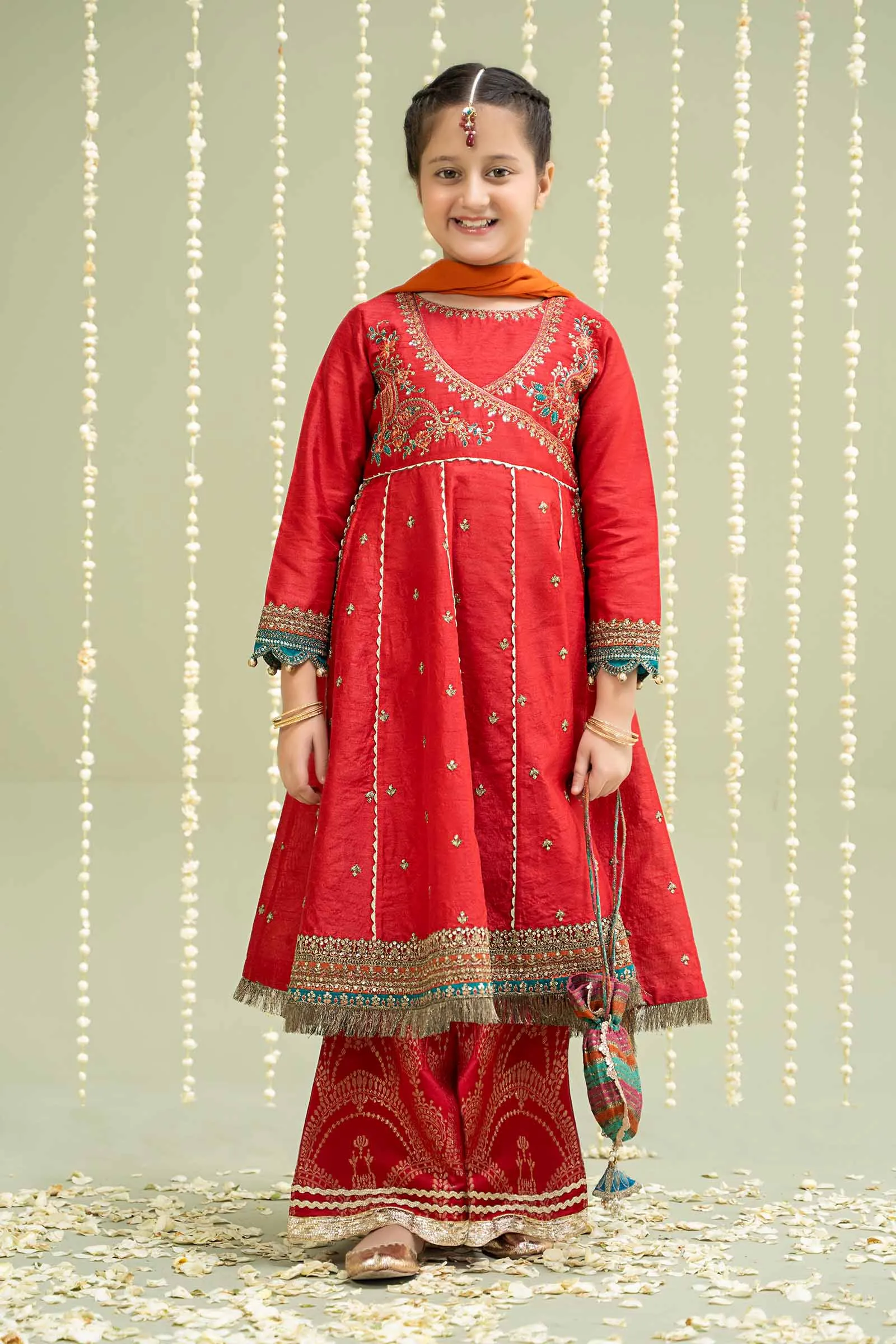 3 Piece Embroidered Raw Silk Suit | MKS-W24-02