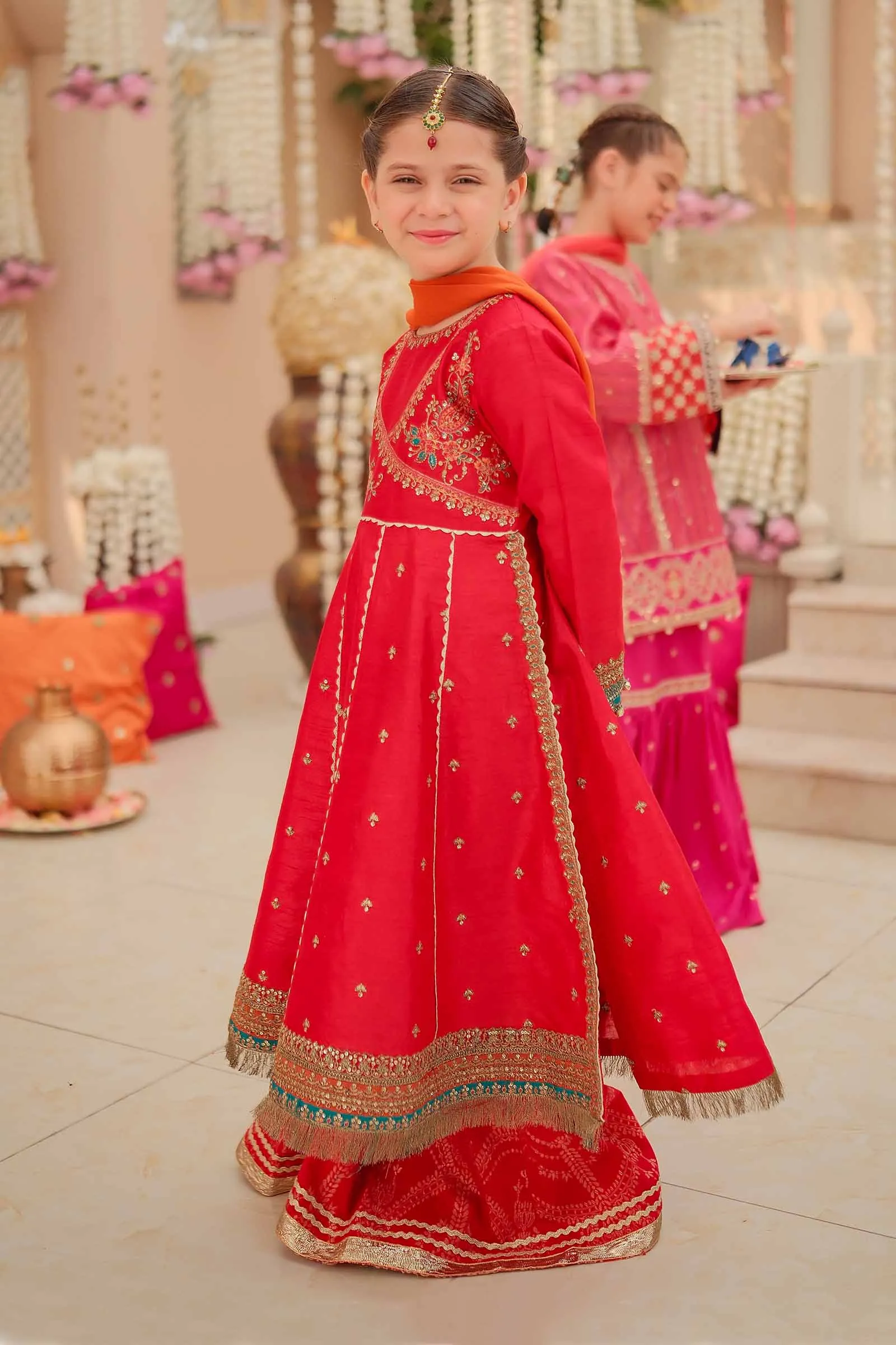 3 Piece Embroidered Raw Silk Suit | MKS-W24-02