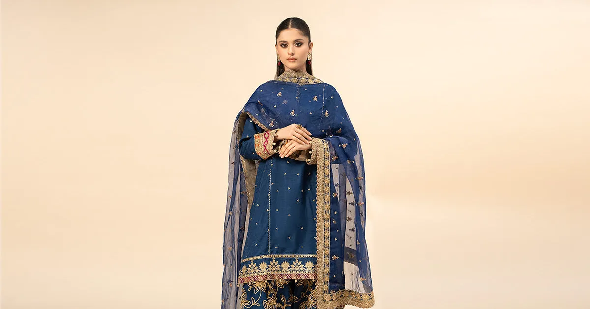 3 Piece Embroidered Raw Silk Suit | SF-W24-04