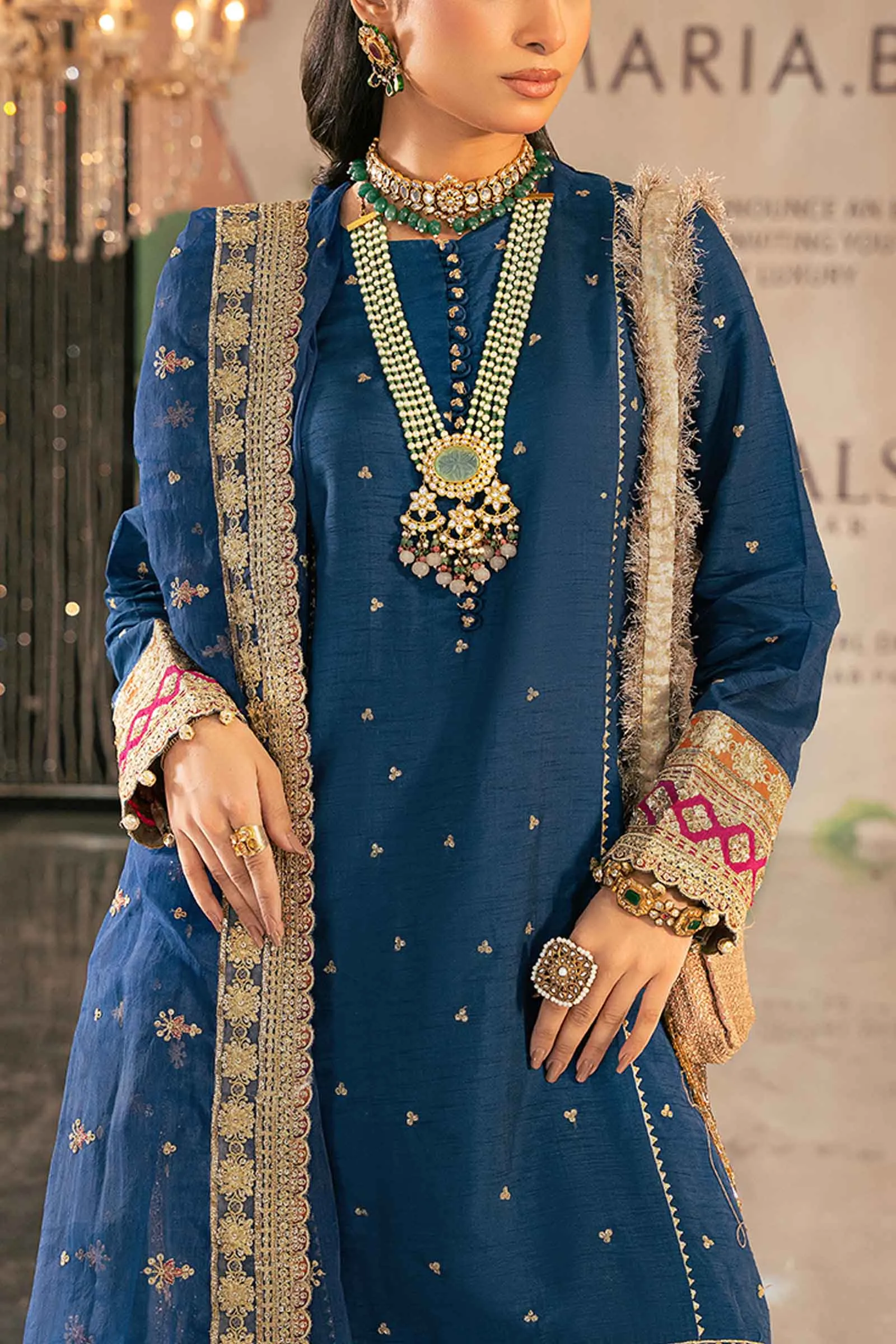 3 Piece Embroidered Raw Silk Suit | SF-W24-04