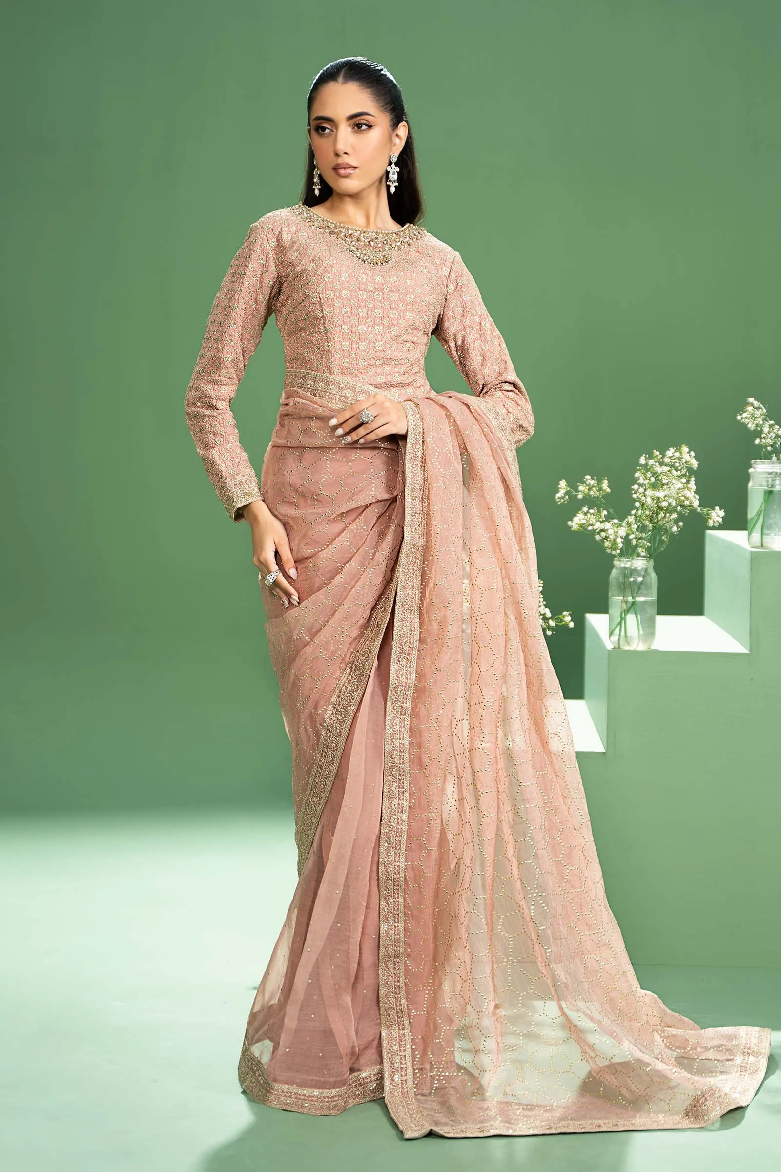 3 Piece Embroidered Raw Silk Suit | SF-W24-15