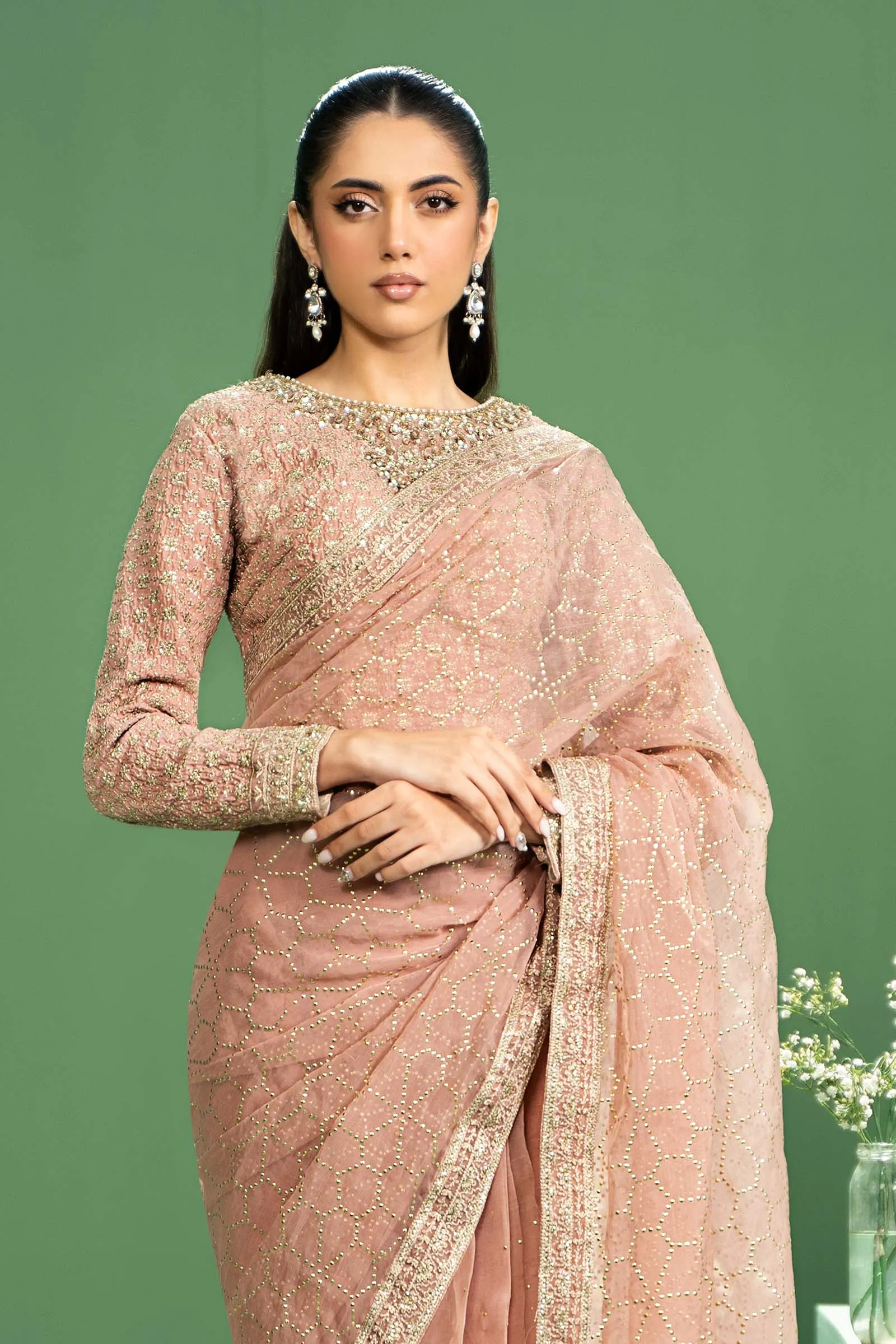 3 Piece Embroidered Raw Silk Suit | SF-W24-15