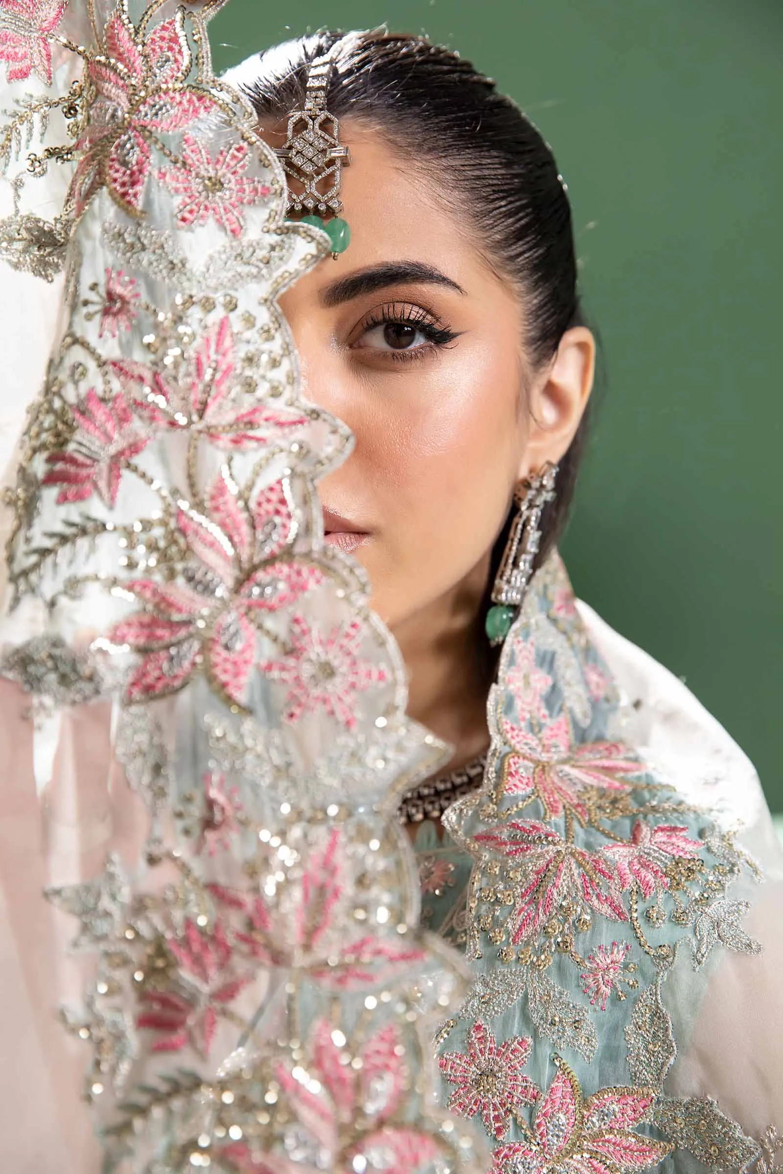 3 Piece Embroidered Raw Silk Suit | SF-W24-27