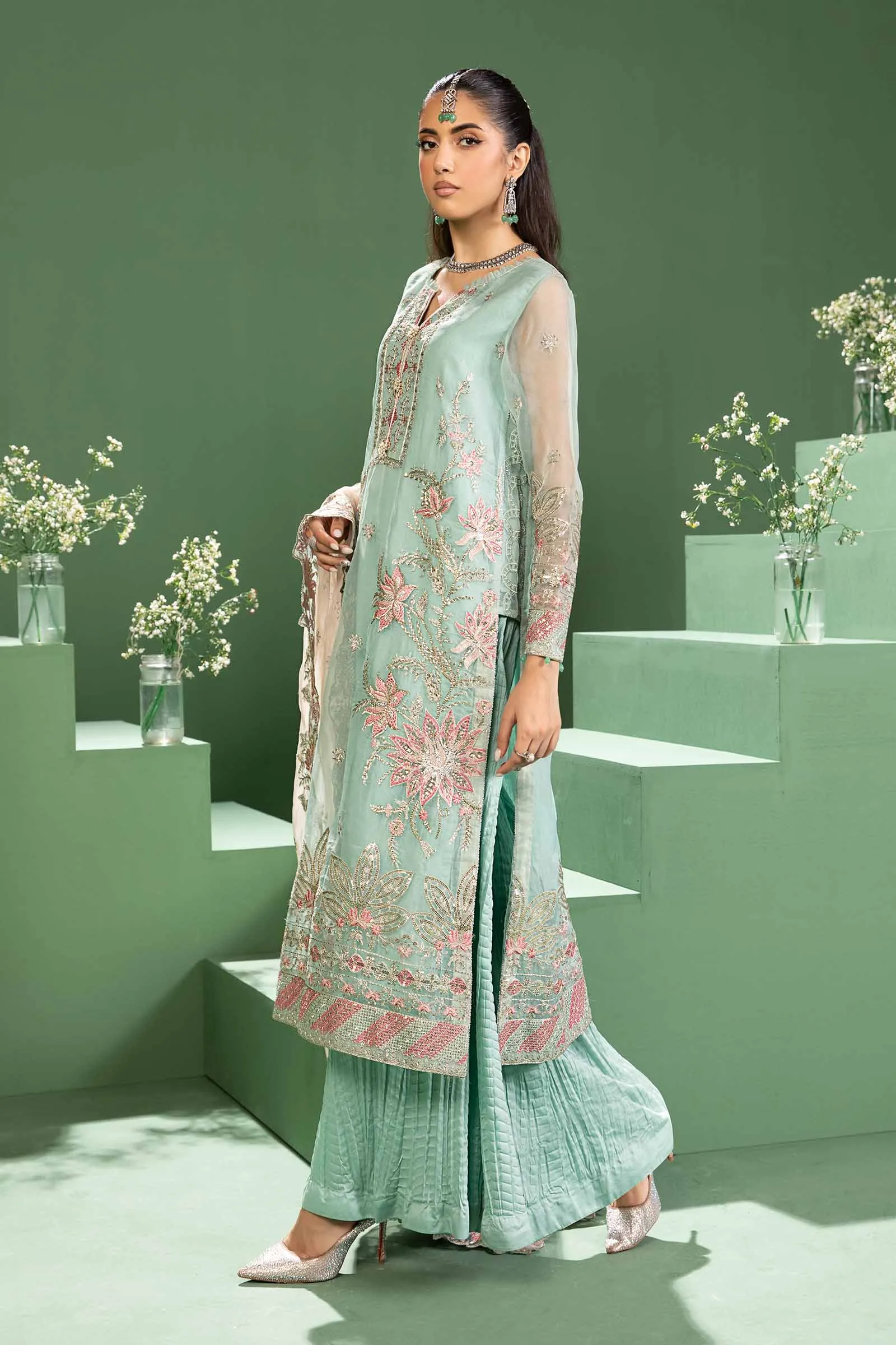 3 Piece Embroidered Raw Silk Suit | SF-W24-27