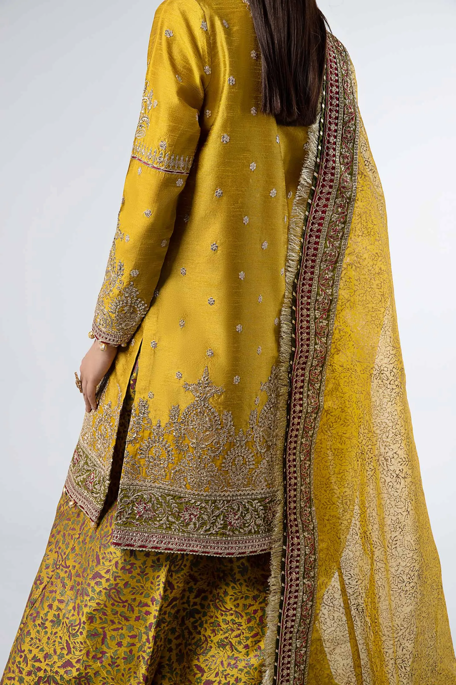 3 Piece Embroidered Raw Silk Suit | SF-W24-32