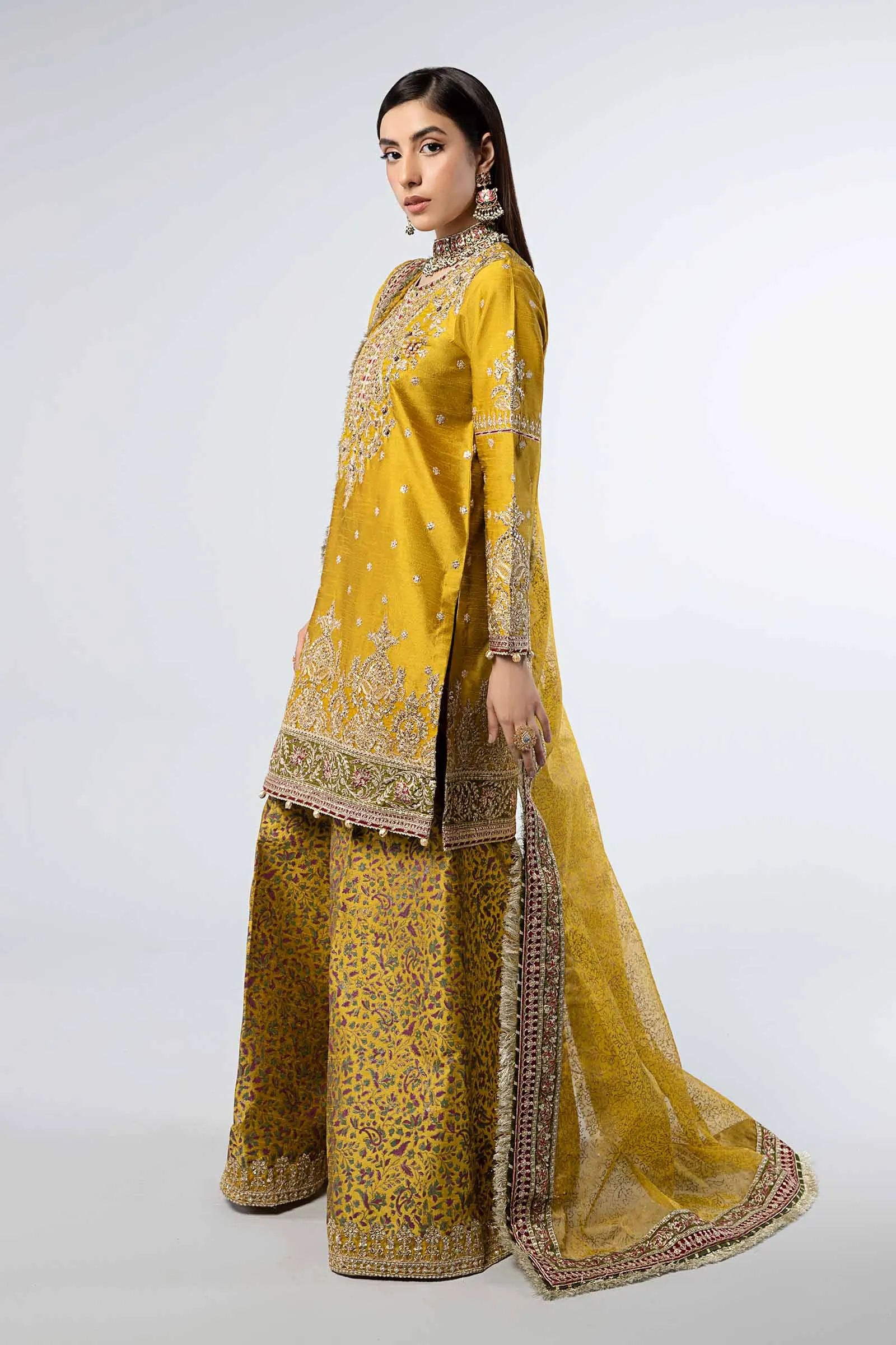 3 Piece Embroidered Raw Silk Suit | SF-W24-32