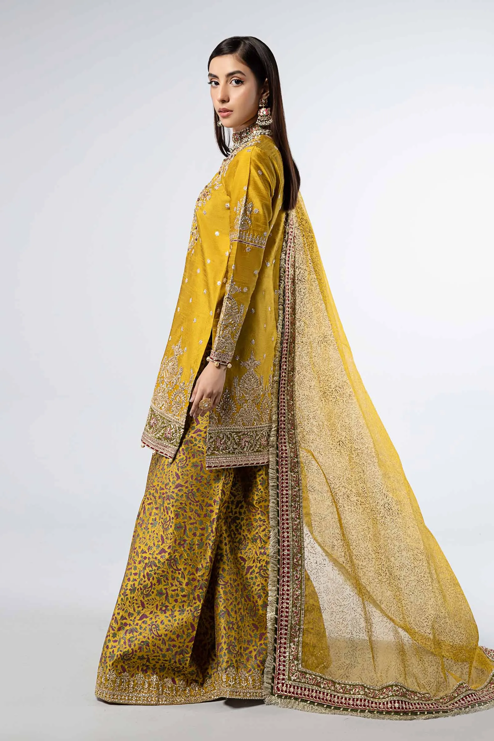 3 Piece Embroidered Raw Silk Suit | SF-W24-32