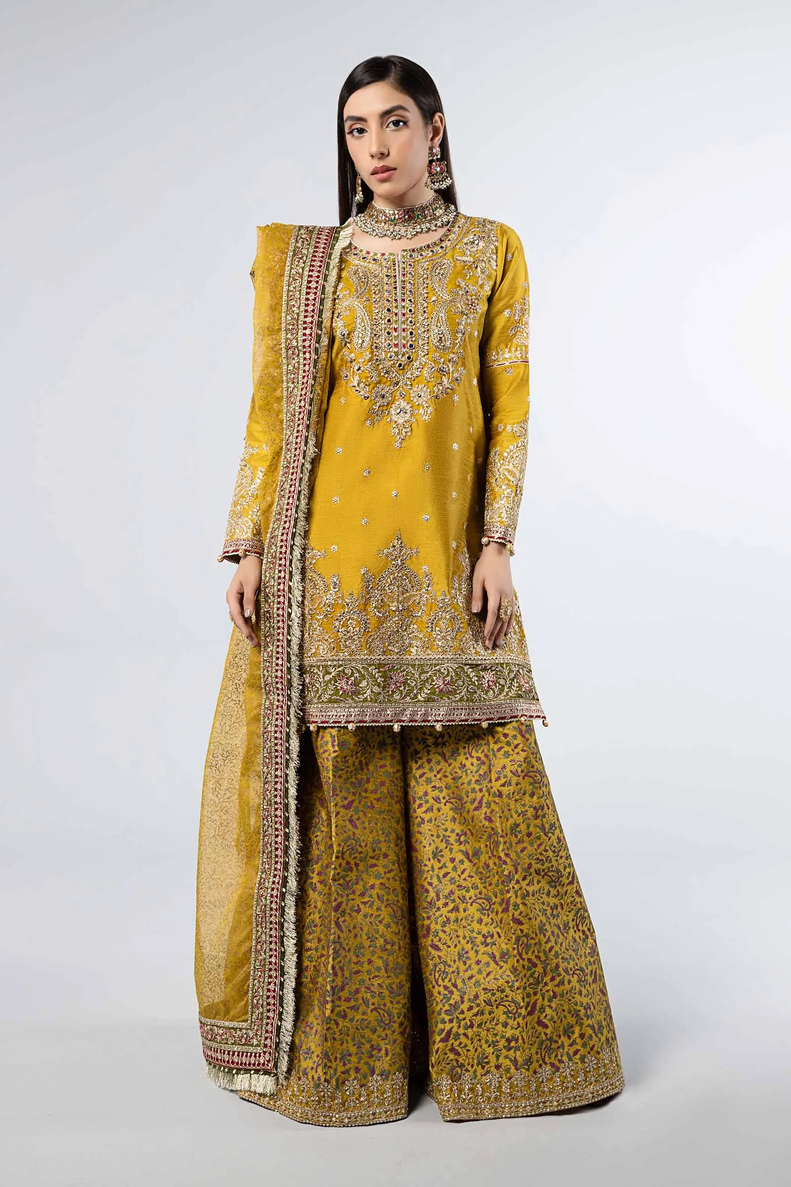 3 Piece Embroidered Raw Silk Suit | SF-W24-32