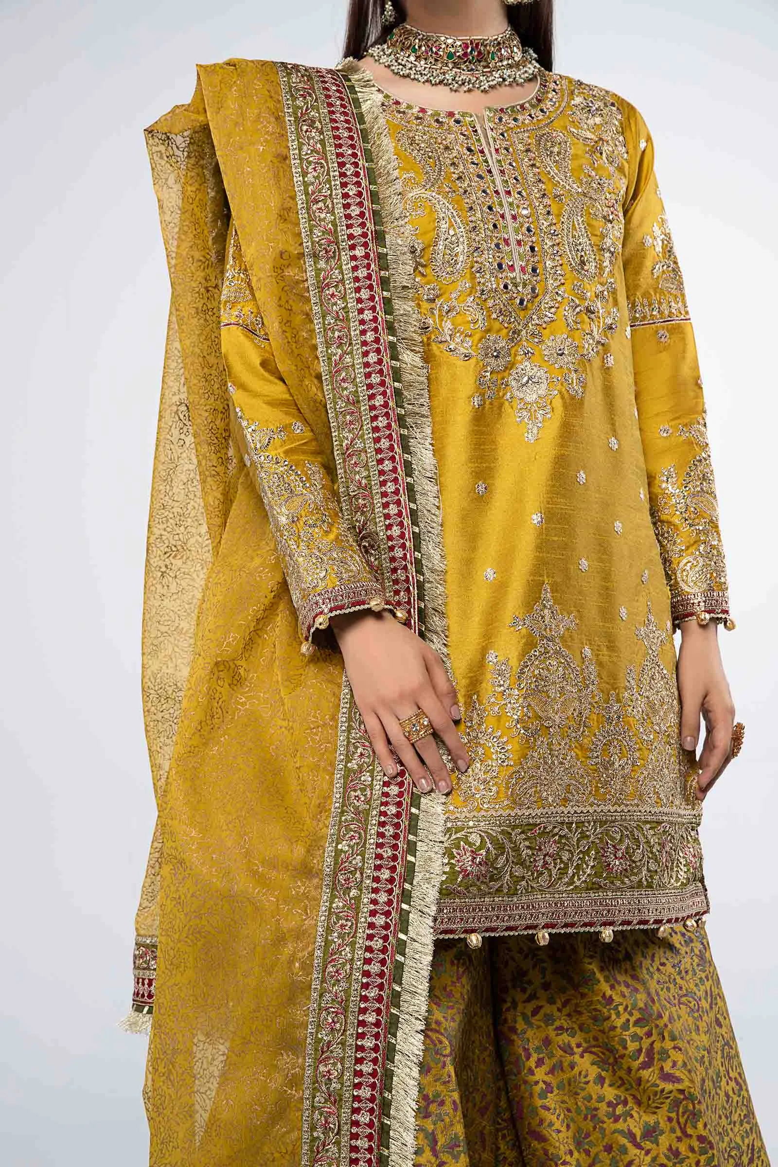 3 Piece Embroidered Raw Silk Suit | SF-W24-32