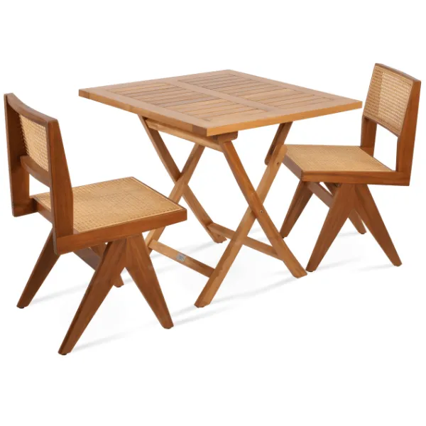 3-Piece Teak Wood Outdoor Patio Dining Set