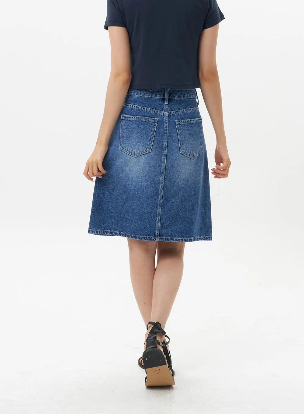 A-Line Denim Midi Skirt OU328