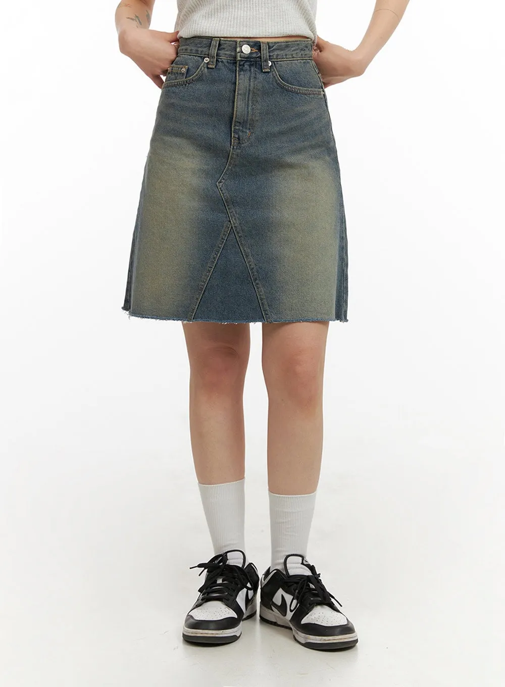 A-Line Washed Denim Mini Skirt IY410