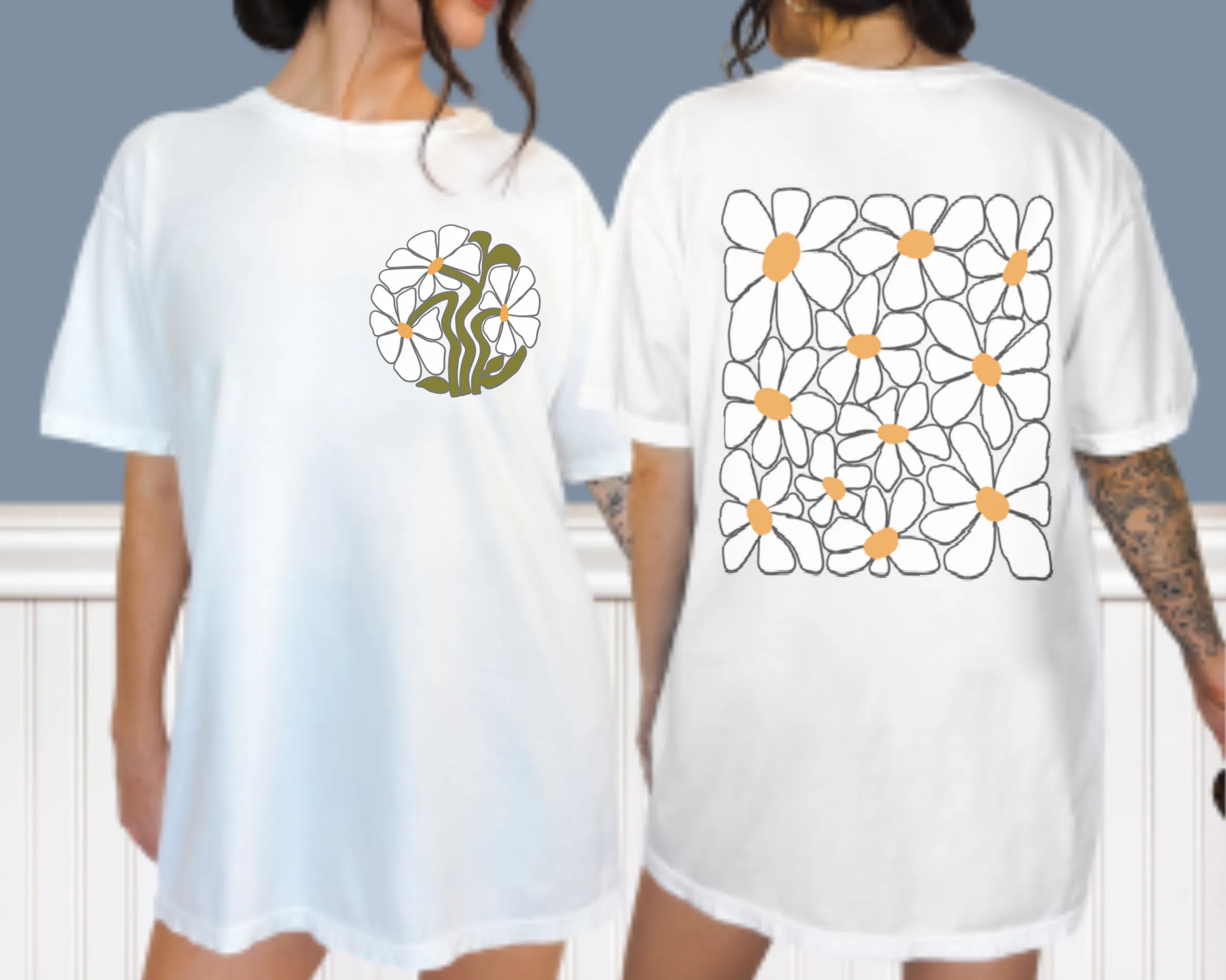 Abstract Daisies Comfort Colors® Shirt, Women's Summer T-Shirt, Garment Dyed, Boho, Retro Design Tee