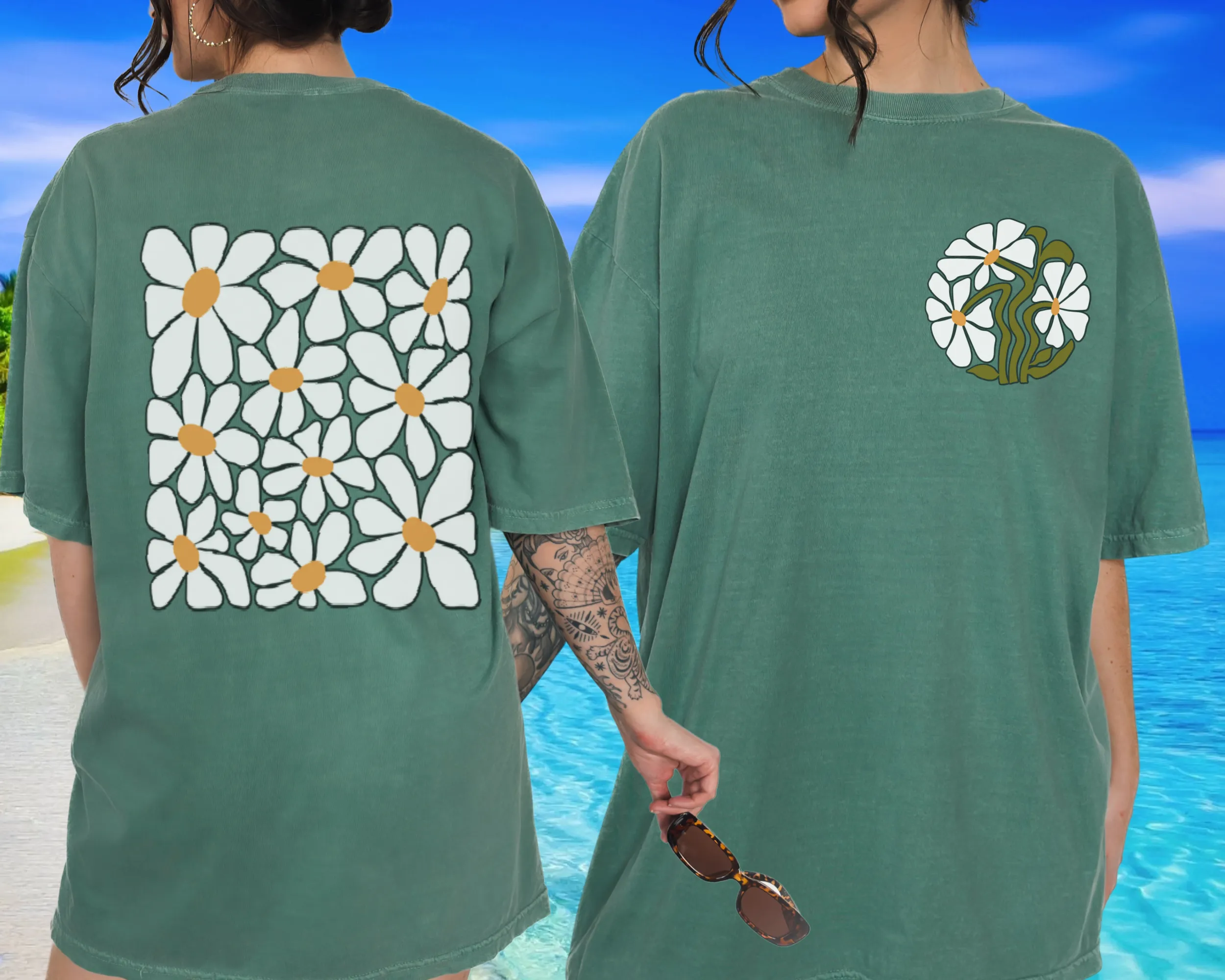 Abstract Daisies Comfort Colors® Shirt, Women's Summer T-Shirt, Garment Dyed, Boho, Retro Design Tee