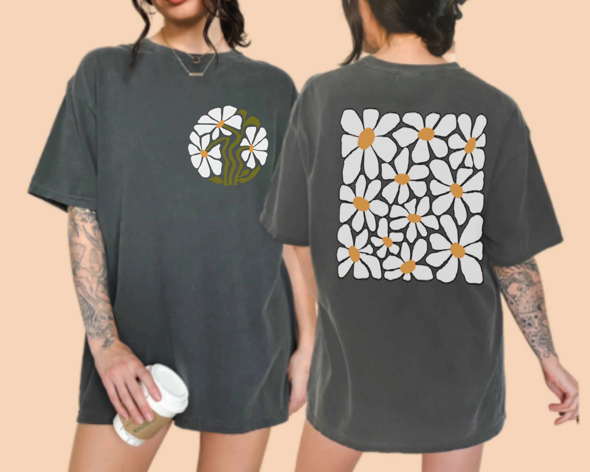 Abstract Daisies Comfort Colors® Shirt, Women's Summer T-Shirt, Garment Dyed, Boho, Retro Design Tee