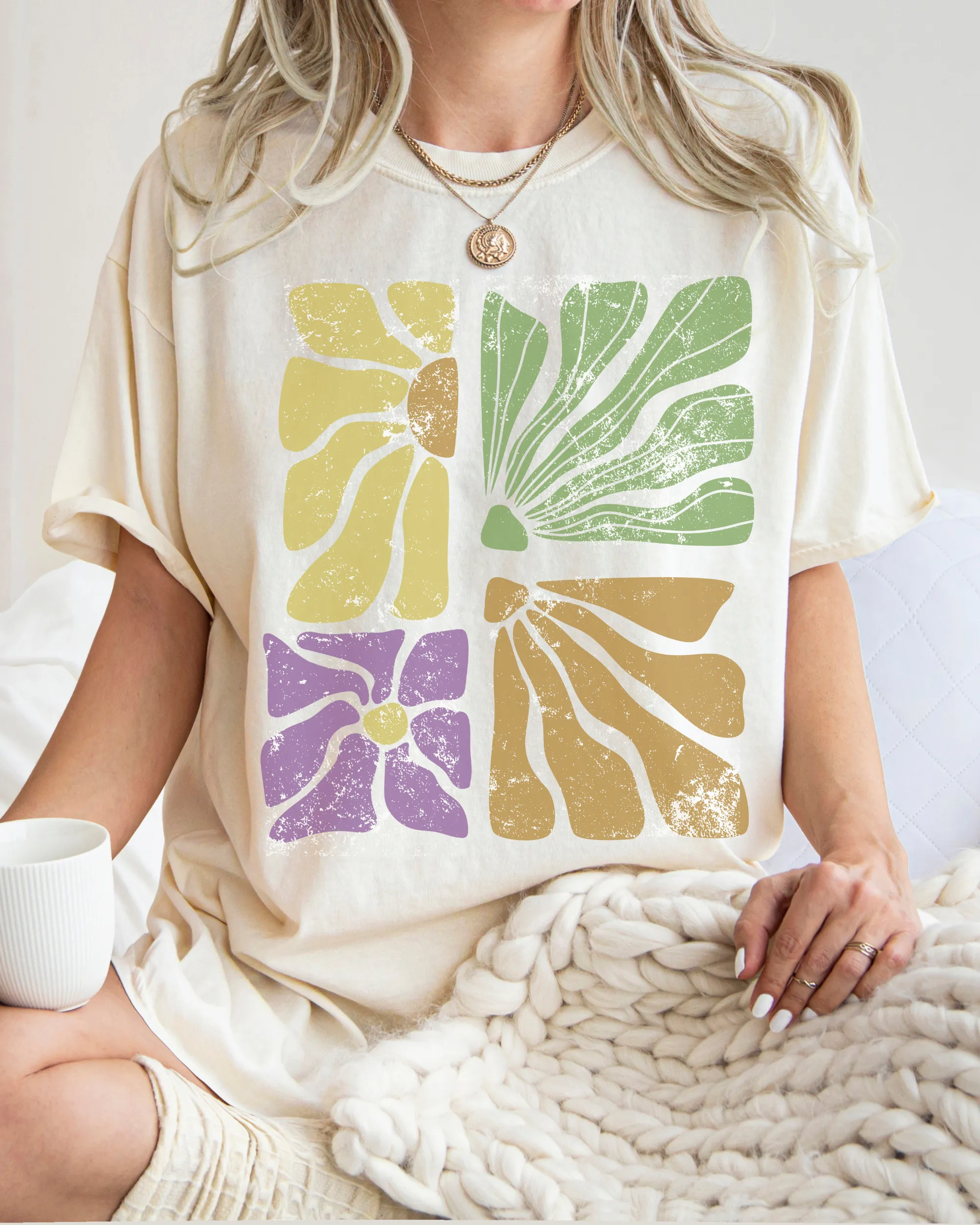 Abstract Sunflowers Comfort Colors T-Shirt, Women's Distressed-Look Design