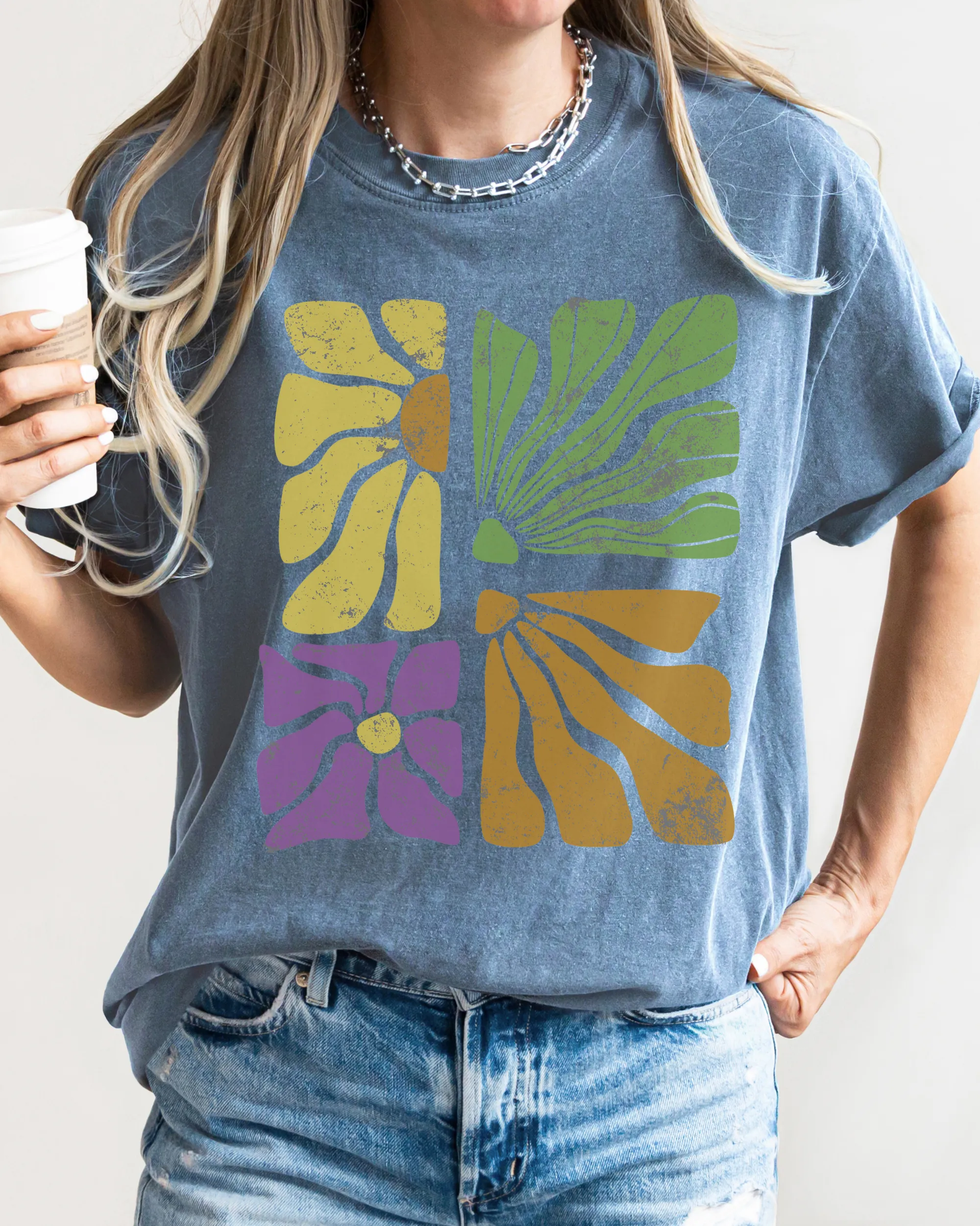 Abstract Sunflowers Comfort Colors T-Shirt, Women's Distressed-Look Design