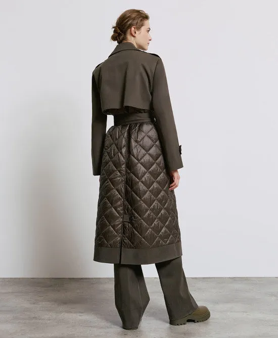 Access Fashion Olive Trench Coat With Quilted Details