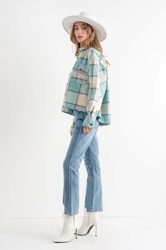 Adeline Plaid Shacket (Aqua)