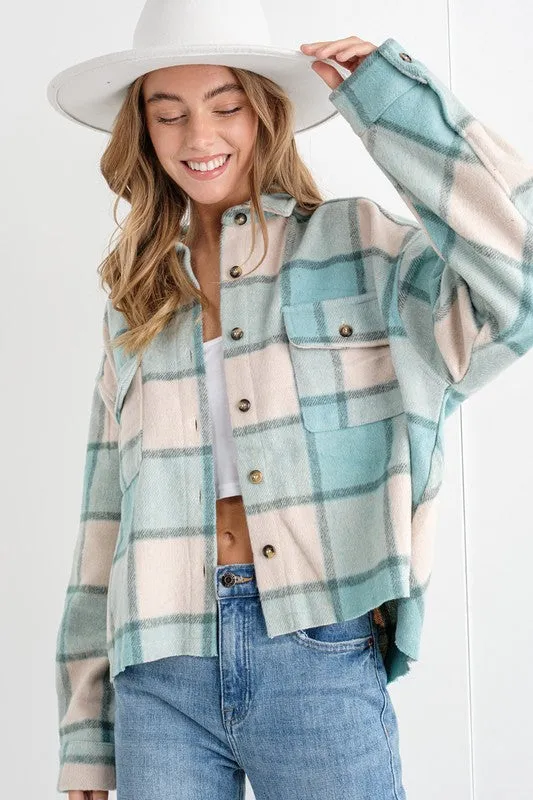 Adeline Plaid Shacket (Aqua)