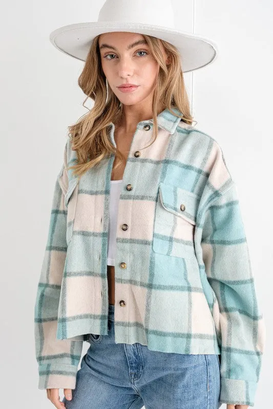 Adeline Plaid Shacket (Aqua)