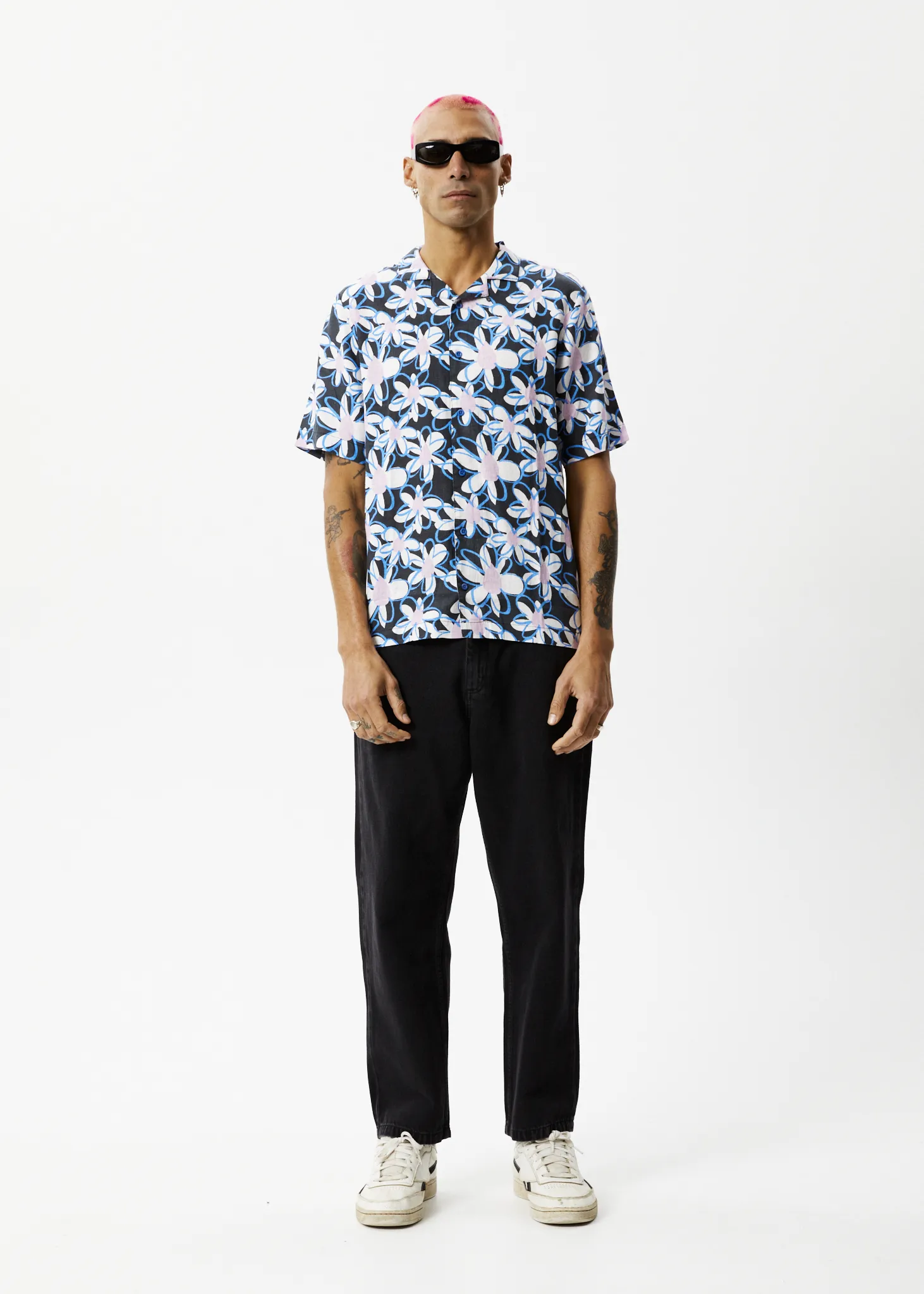 AFENDS Mens Waterfall - Cuban Short Sleeve Shirt - Stone Black