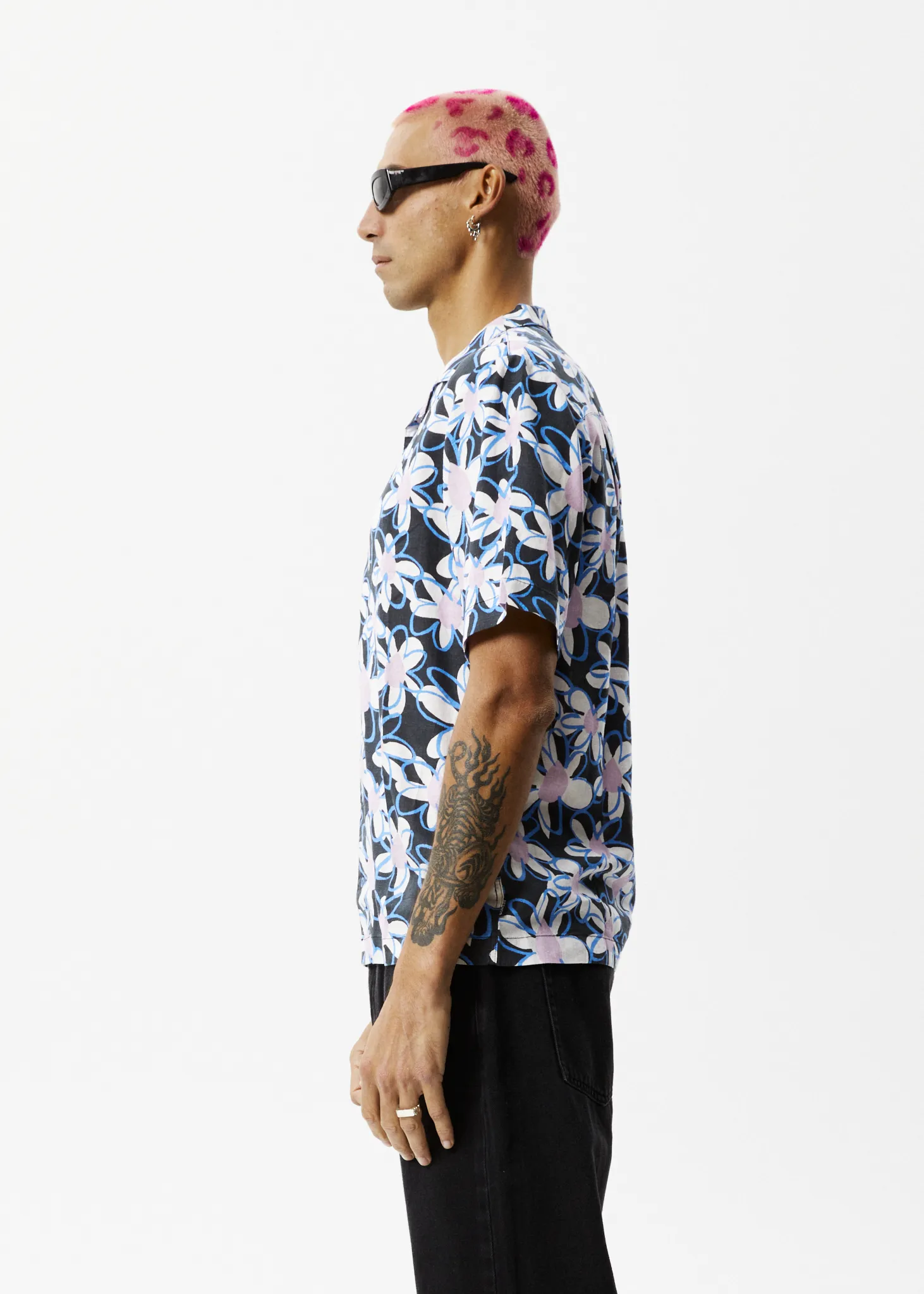 AFENDS Mens Waterfall - Cuban Short Sleeve Shirt - Stone Black