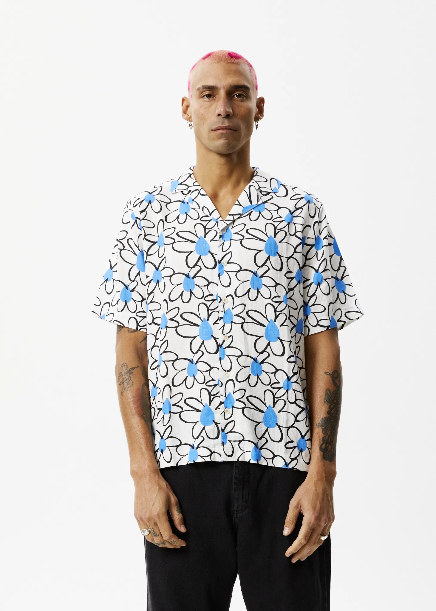 AFENDS Mens Waterfall - Cuban Short Sleeve Shirt - White