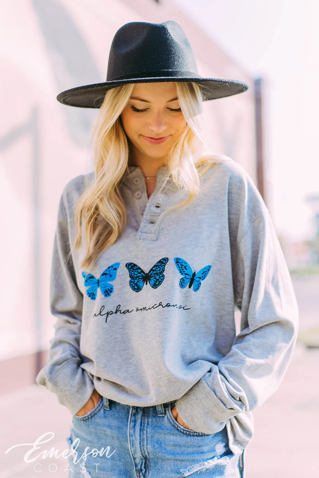 Alpha Omicron Pi Butterfly Henley