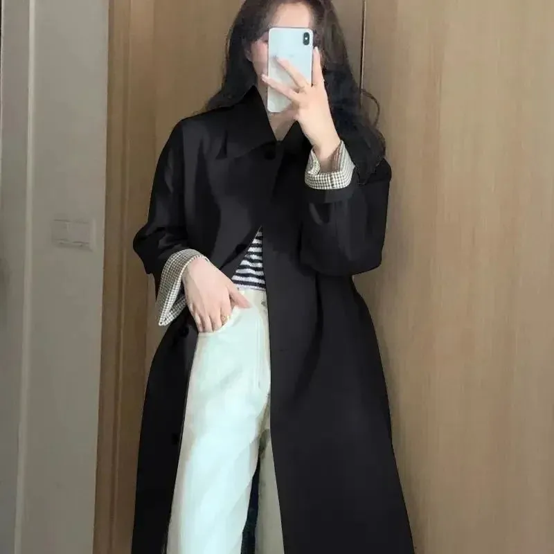 Amozae-2024 New Women's Jacket Early Autumn Chic Kaki Petite Korean English Style Medium-length Trench Coat Fashion Outerwear