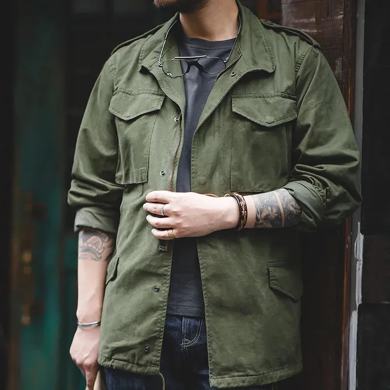 Army Green Oversize Denim Jacket Military Vintage Casual Windbreaker