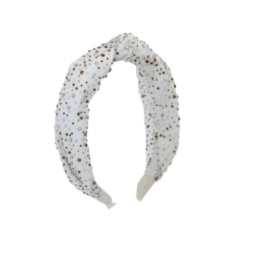 Bari Lynn Tulle Jeweled Knot Headband - White Metallic