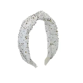 Bari Lynn Tulle Jeweled Knot Headband - White Metallic