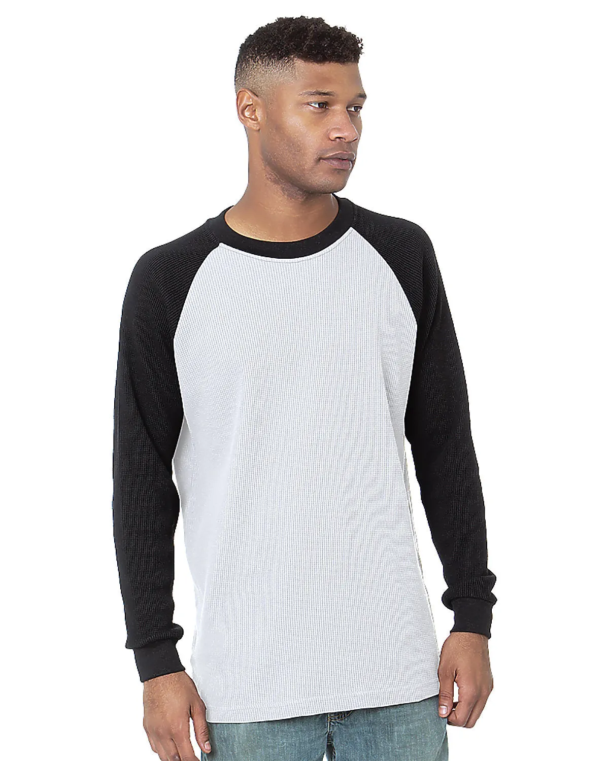 Bayside Men's USA Made Heavyweight Waffle Knit Thermal Raglan Shirt 8211