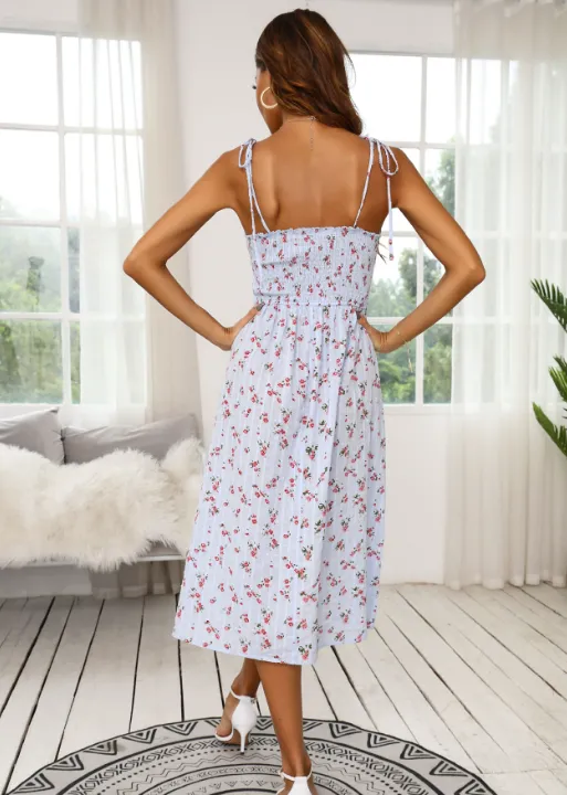 Beach holiday style sleeveless floral sling dress