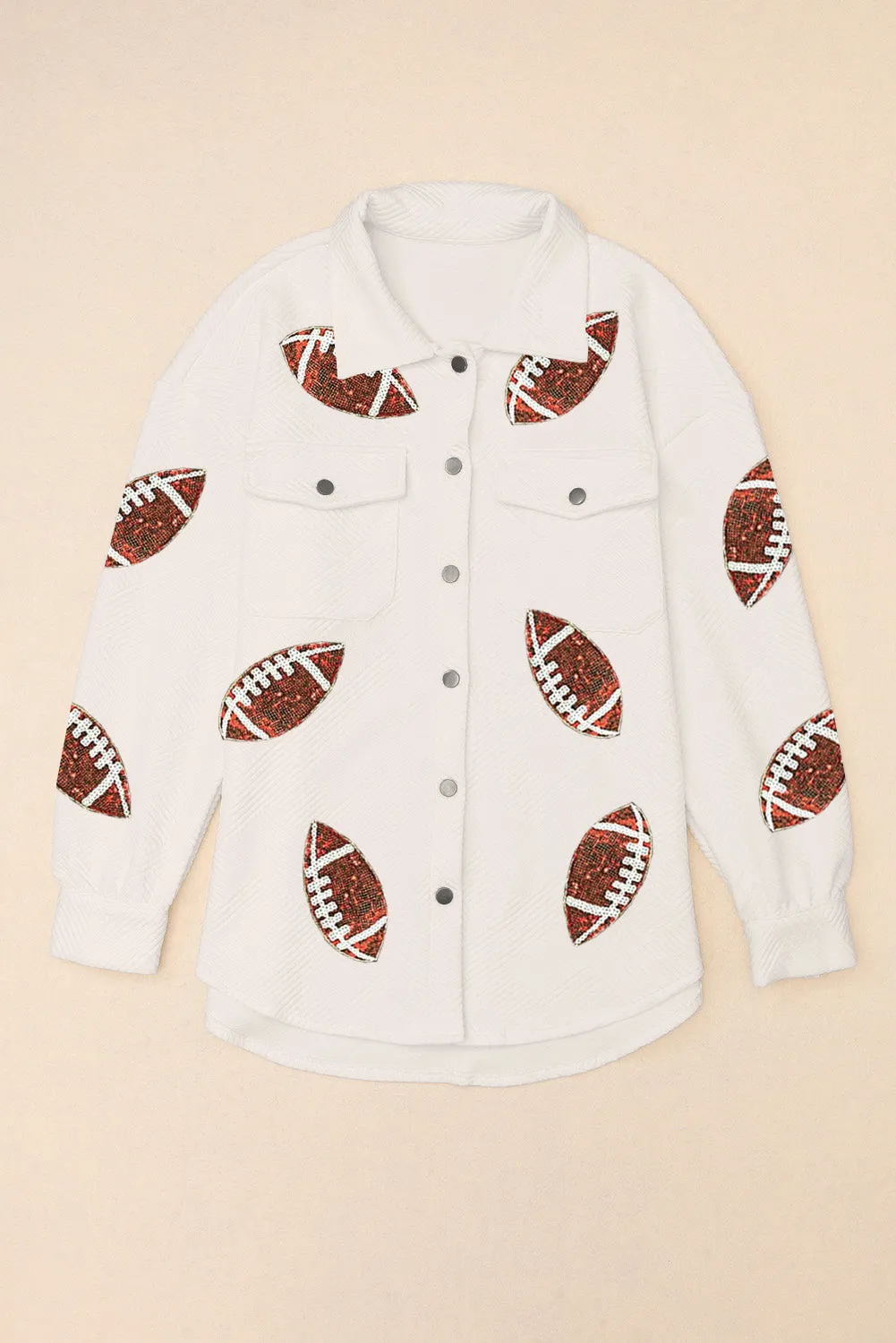 Beige Bubble Gum Texture Sequined Football Shacket