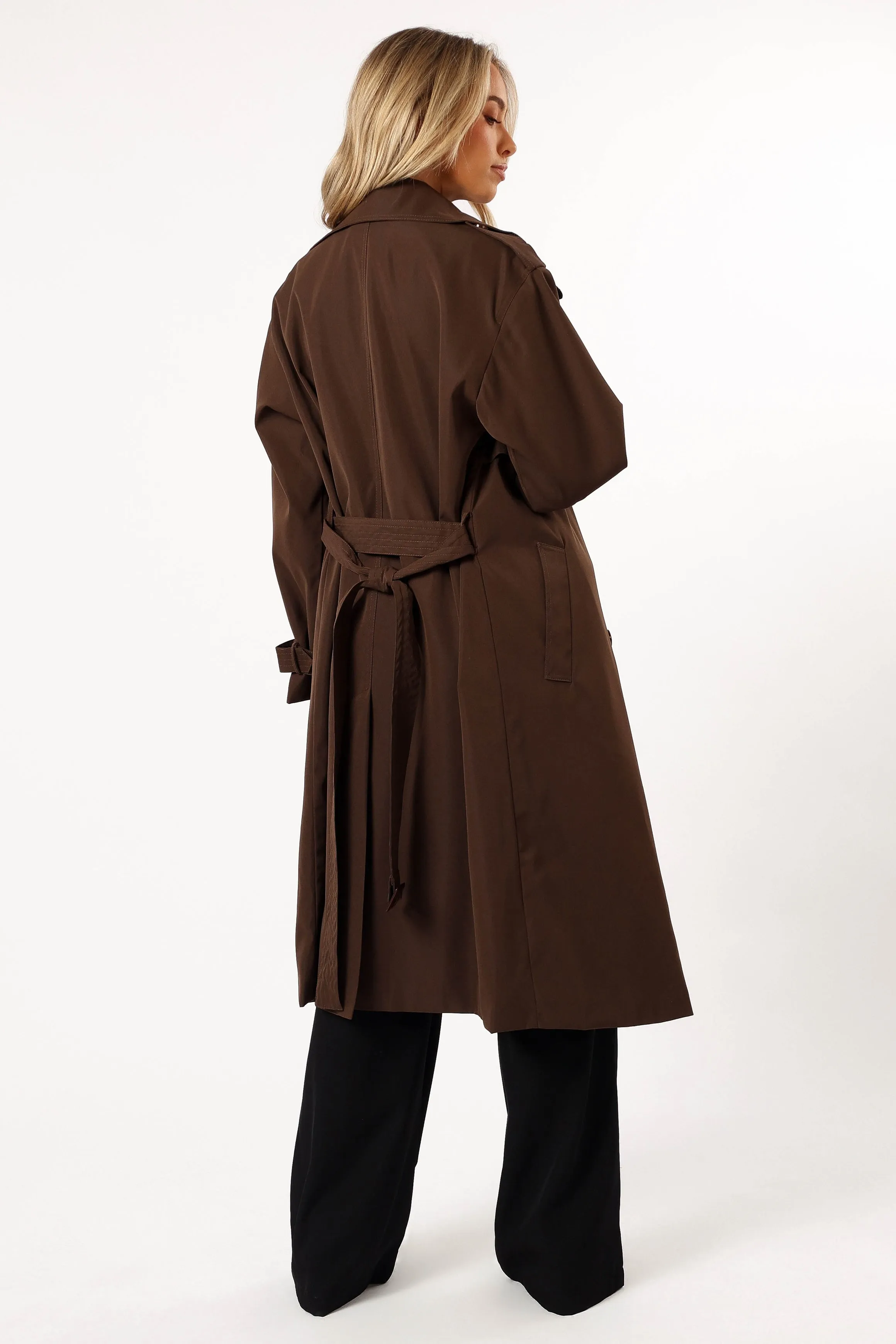 Billy Button Front Trench Coat - Chocolate Brown