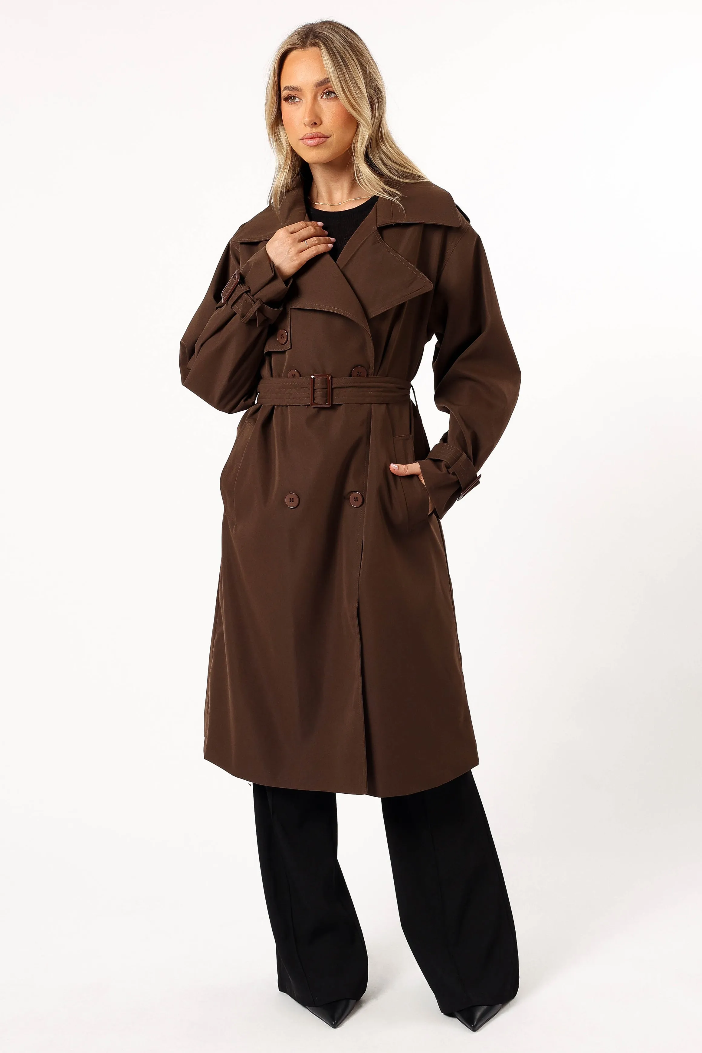 Billy Button Front Trench Coat - Chocolate Brown