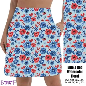 Blue & Red Watercolor Floral skort