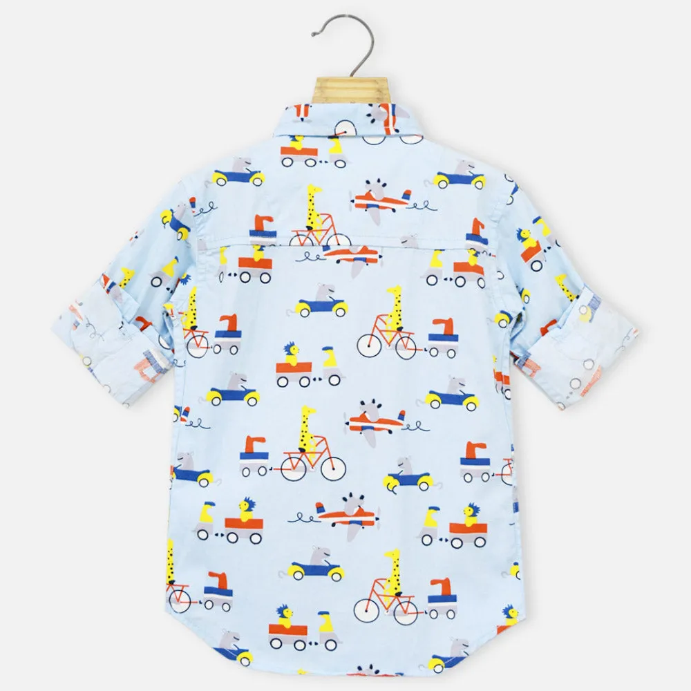 Blue Animal Theme Full Sleeves Shirt