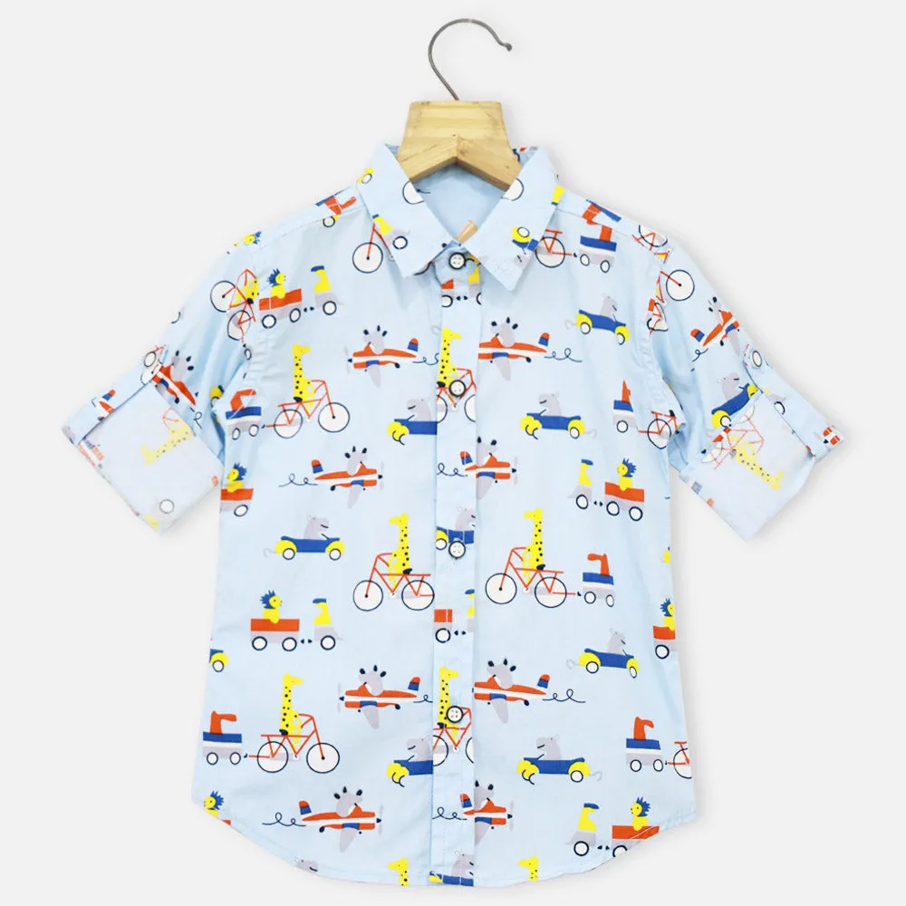 Blue Animal Theme Full Sleeves Shirt